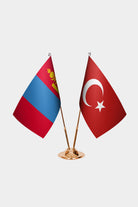 Mongolia and Turkey desk flag set with gold pole and base