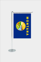 Montana state desk flag with chrome L-shaped stand - premium double-layer satin office flag