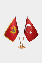 Montenegro and Turkey desk flag set with gold pole and base