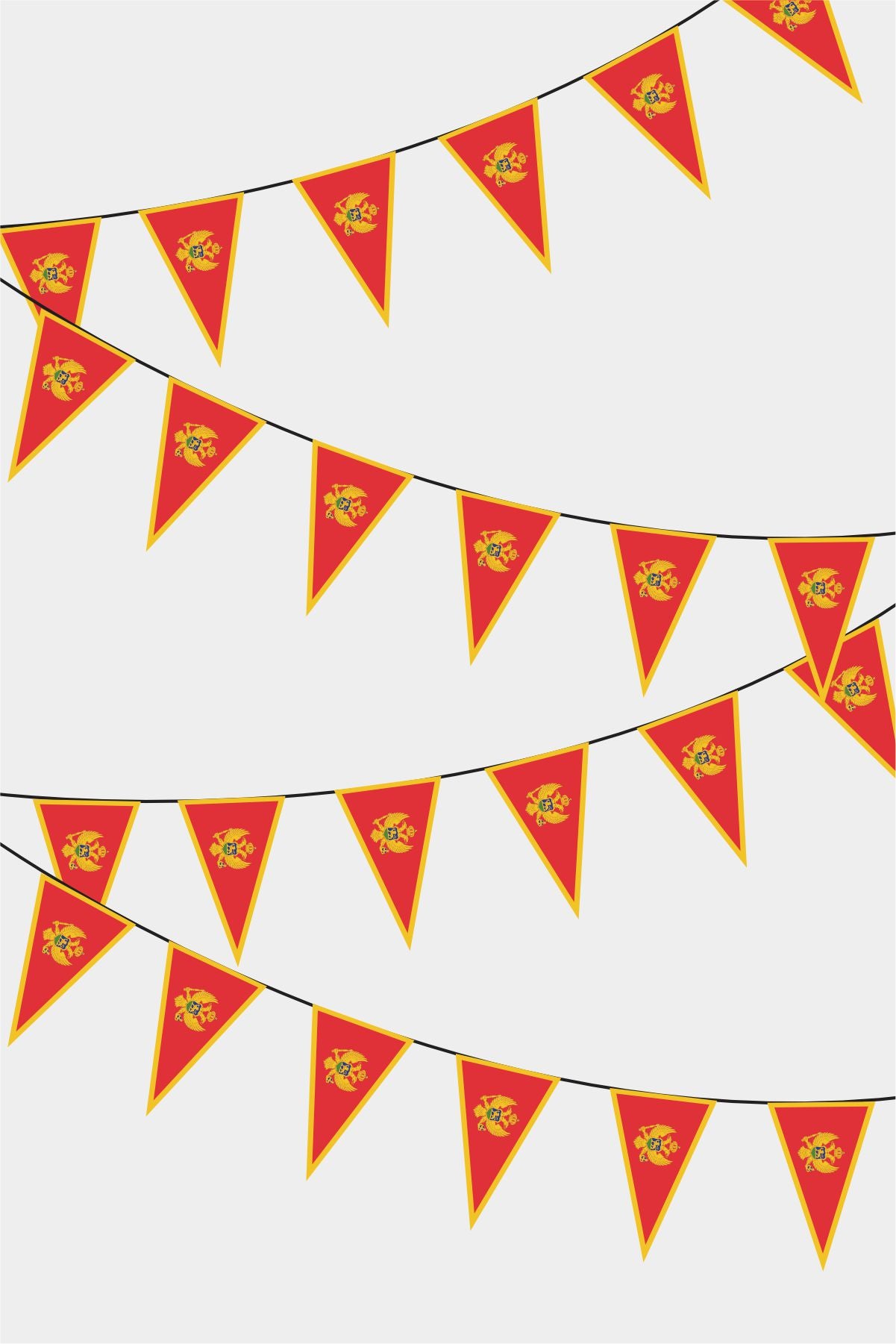 Montenegro Triangular Flag Bunting - 50 Meters Premium Pennant Flags for Party Decoration | Professional Quality Raschel Fabric