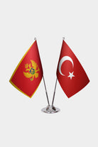 Montenegro and Turkey desk flag set with chrome pole and base