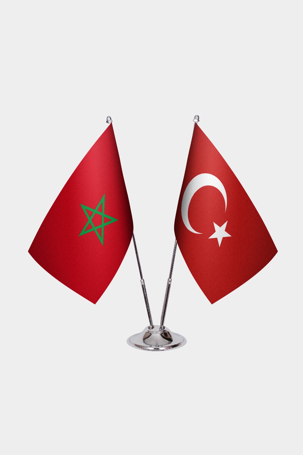 Morocco and Turkey desk flag set with chrome pole and base
