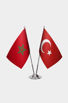 Morocco and Turkey desk flag set with chrome pole and base