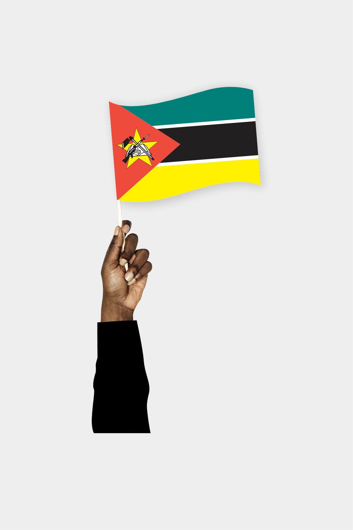 Mozambique handheld flag on stick - durable polyester country flag for events and parades