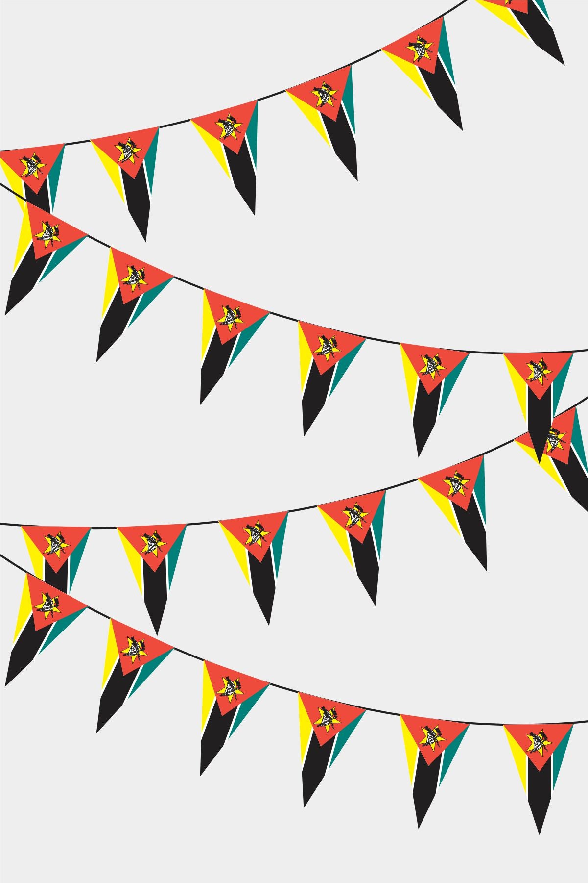 Mozambique Triangular Flag Bunting - 50 Meters Premium Pennant Flags for Party Decoration | Professional Quality Raschel Fabric