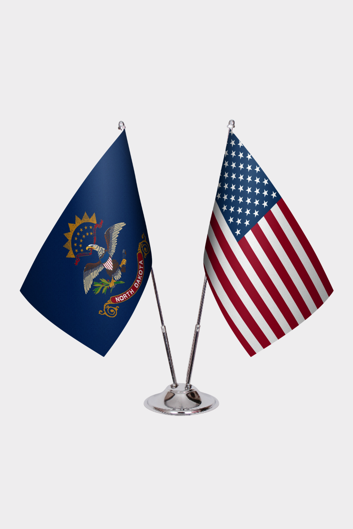 North Dakota & U.S. Desk Flag Set — Double Satin