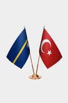 Nauru and Turkey desk flag set with gold pole and base