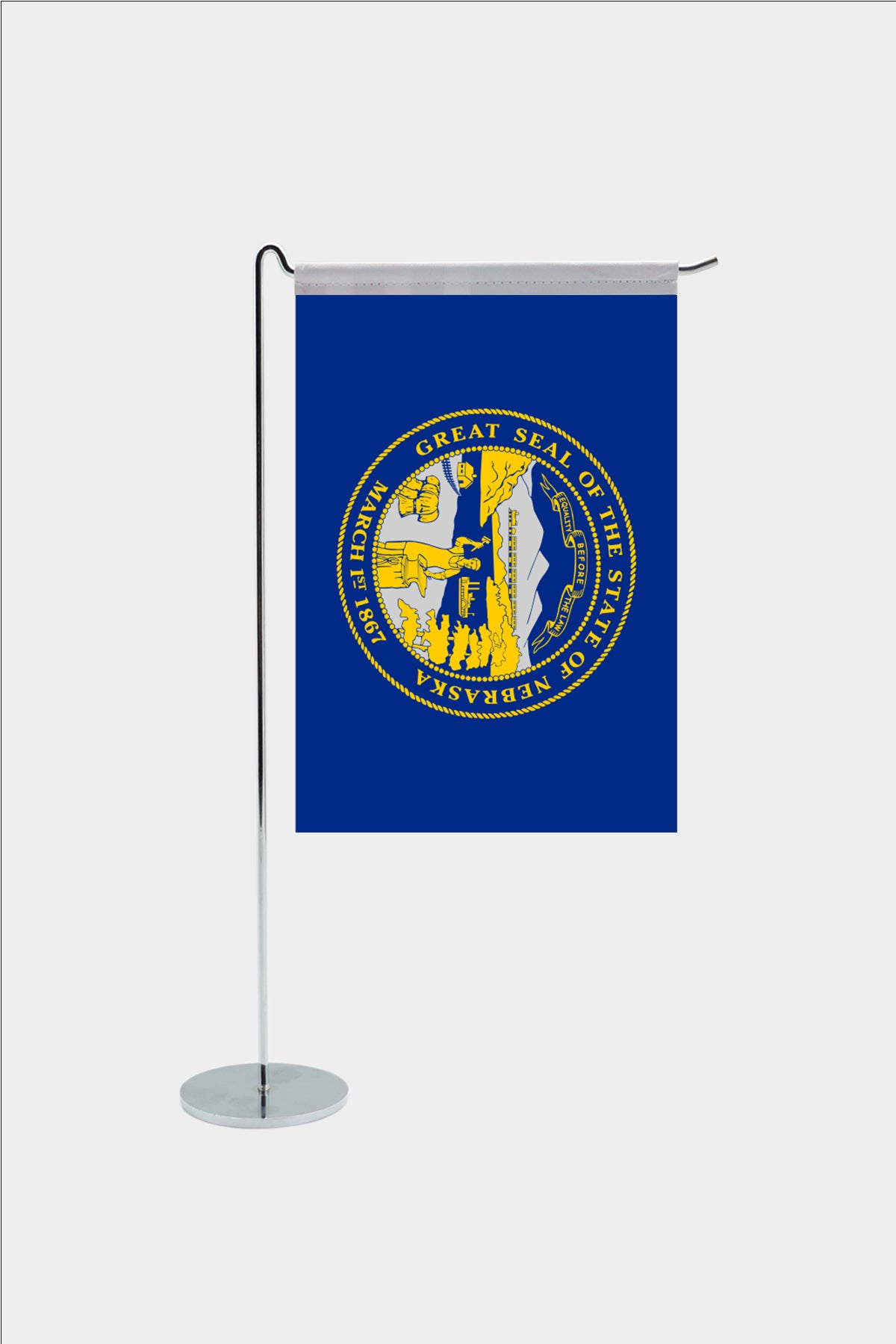 Nebraska state desk flag with chrome L-shaped stand - premium double-layer satin office flag