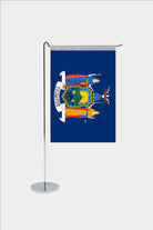 New York state desk flag with chrome L-shaped stand - premium double-layer satin office flag