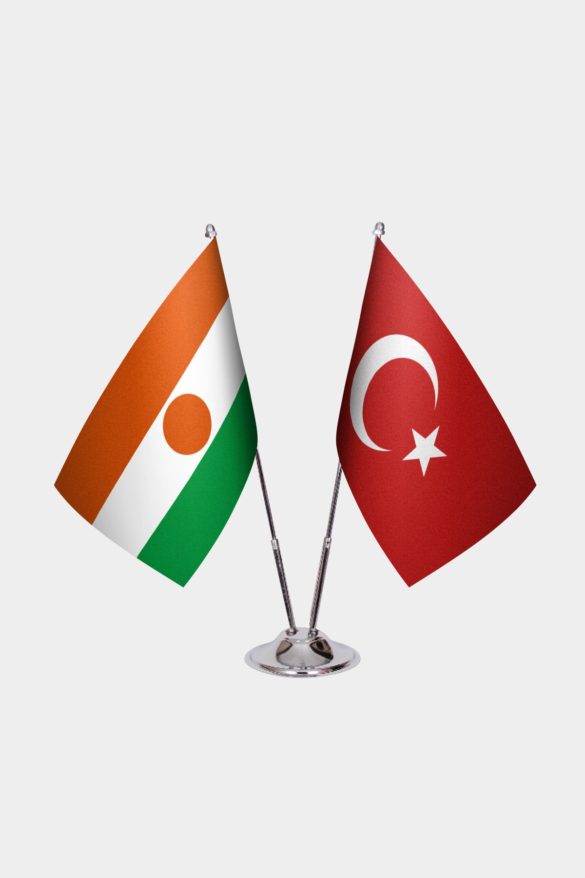 Niger and Turkey desk flag set with chrome pole and base