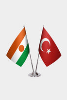 Niger and Turkey desk flag set with chrome pole and base