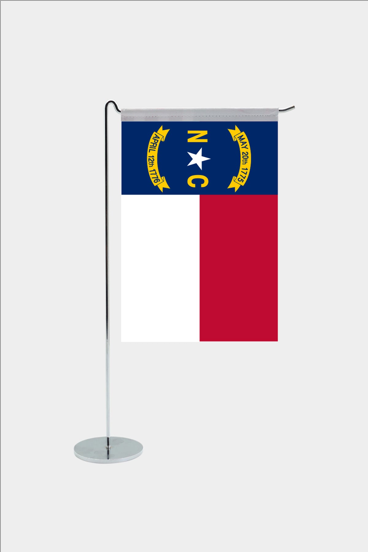 North Carolina state desk flag with chrome L-shaped stand - premium double-layer satin office flag