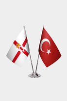 Northern Ireland and Turkey desk flag set with chrome pole and base