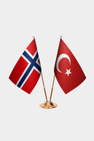 Norway and Turkey desk flag set with gold pole and base