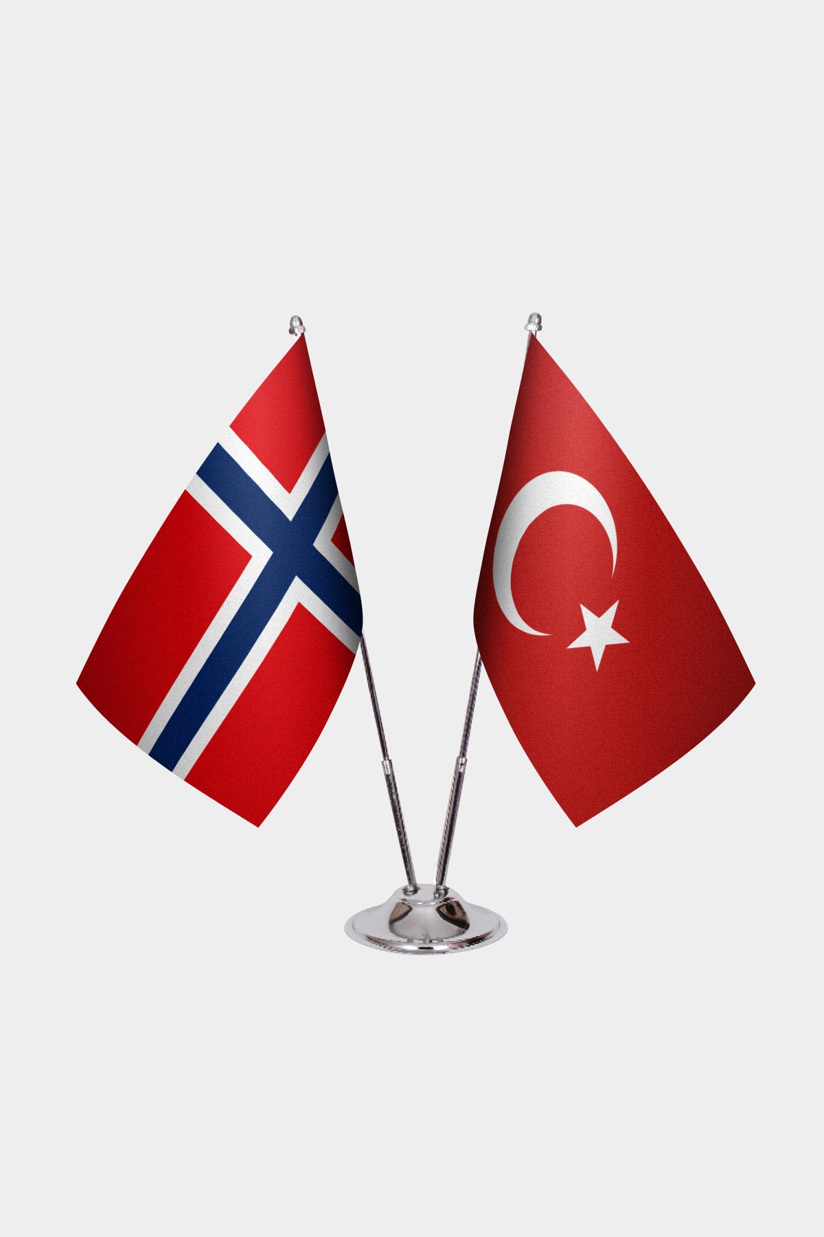 Norway and Turkey desk flag set with chrome pole and base