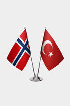 Norway and Turkey desk flag set with chrome pole and base