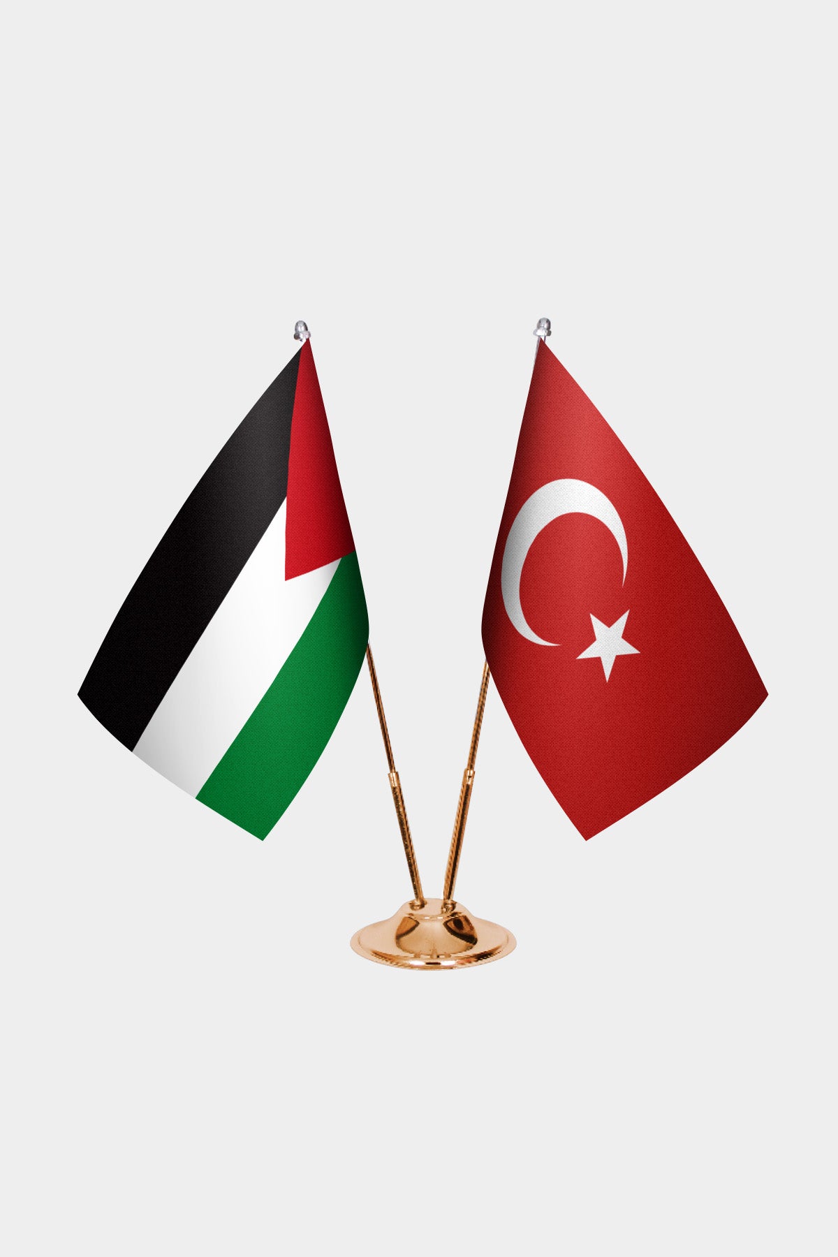 Palestine and Turkey desk flag set with gold pole and base