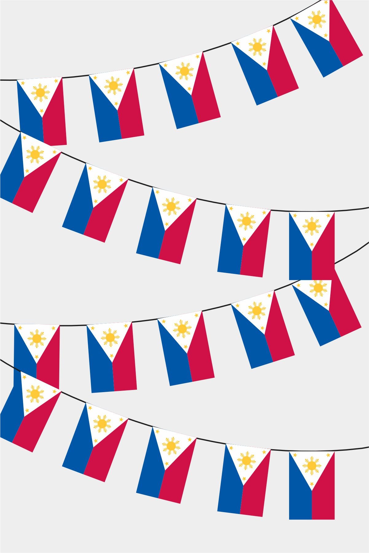 Philippines Rectangular Flag Bunting - 50 Meters Premium String Flags for Party Decoration | Professional Quality Raschel Fabric