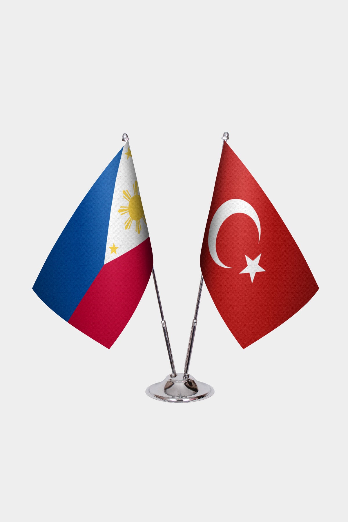 Philippines and Turkey desk flag set with chrome pole and base