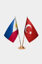 Philippines and Turkey desk flag set with gold pole and base