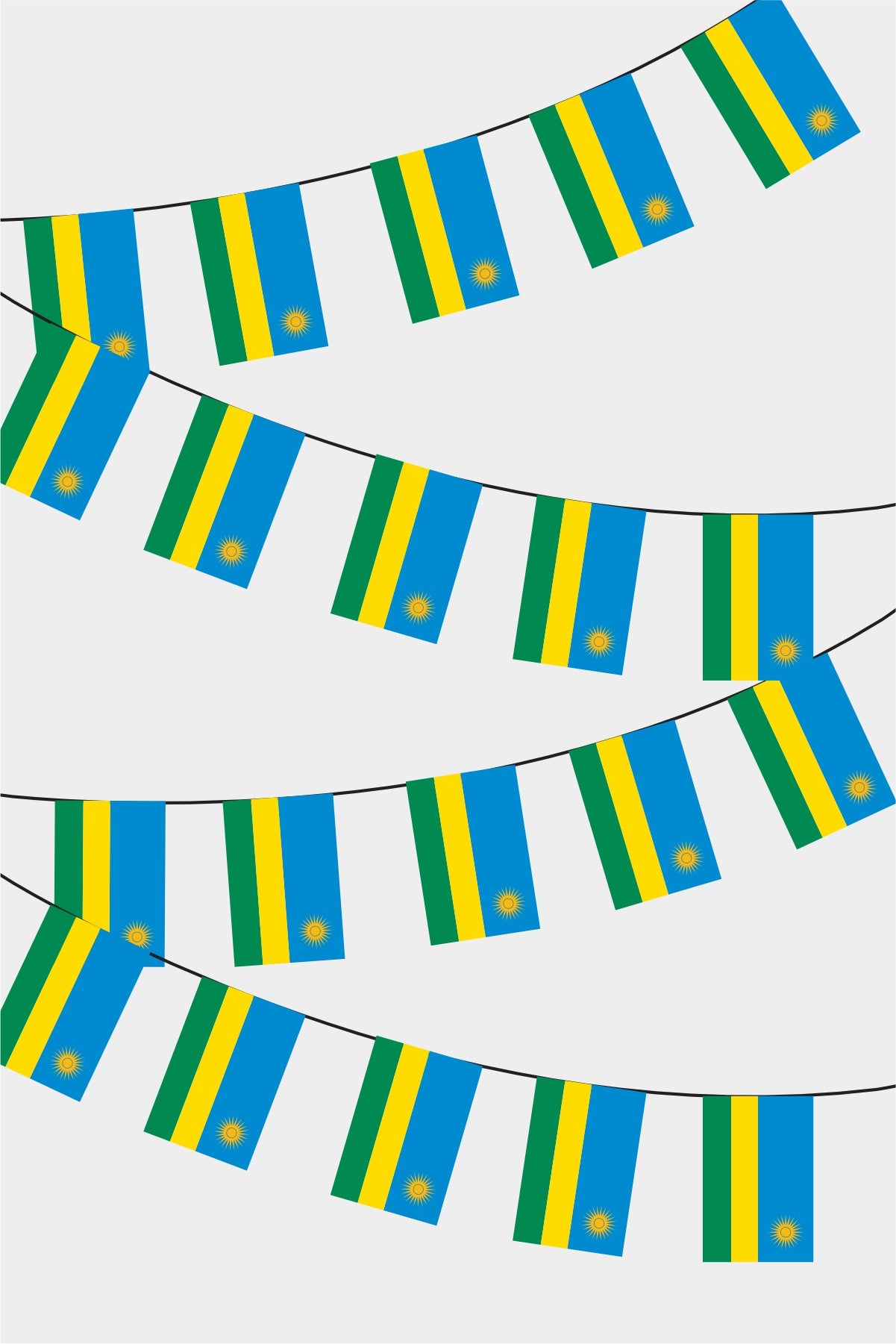 Rwanda Rectangular Flag Bunting - 50 Meters Premium String Flags for Party Decoration | Professional Quality Raschel Fabric