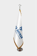 Drapeau de bureau chromé à franges avec logo