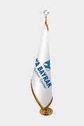Drapeau de bureau doré à franges avec logo