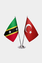 St. Kitts & Nevis and Turkey desk flag set with chrome pole and base