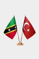 St. Kitts & Nevis and Turkey desk flag set with gold pole and base