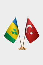 St. Vincent & Grenadines and Turkey desk flag set with gold pole and base