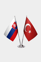 Slovakia and Turkey desk flag set with chrome pole and base
