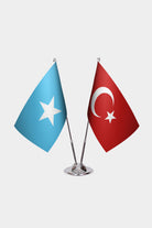 Somalia and Turkey desk flag set with chrome pole and base