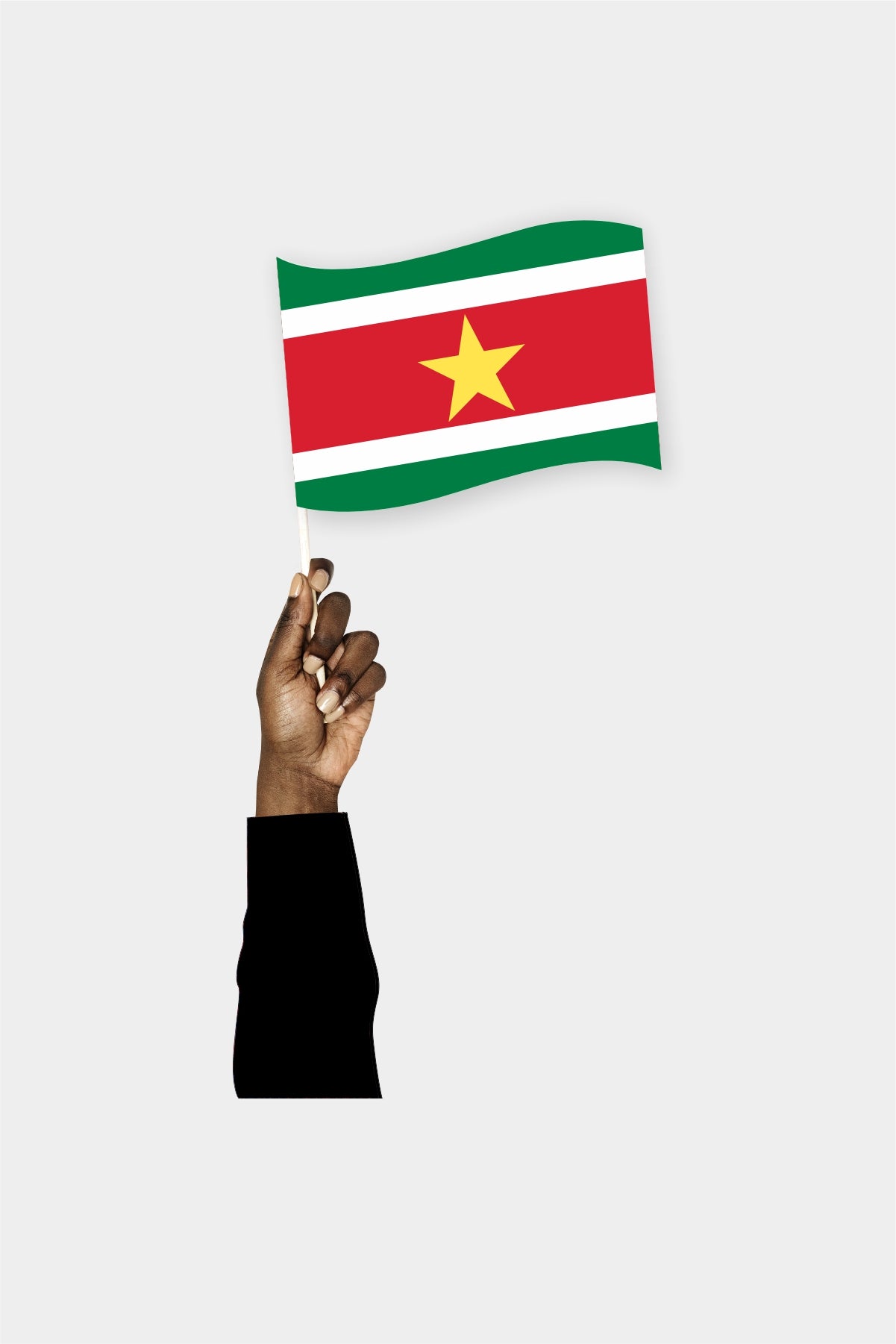 Suriname handheld flag on stick - durable polyester country flag for events and parades