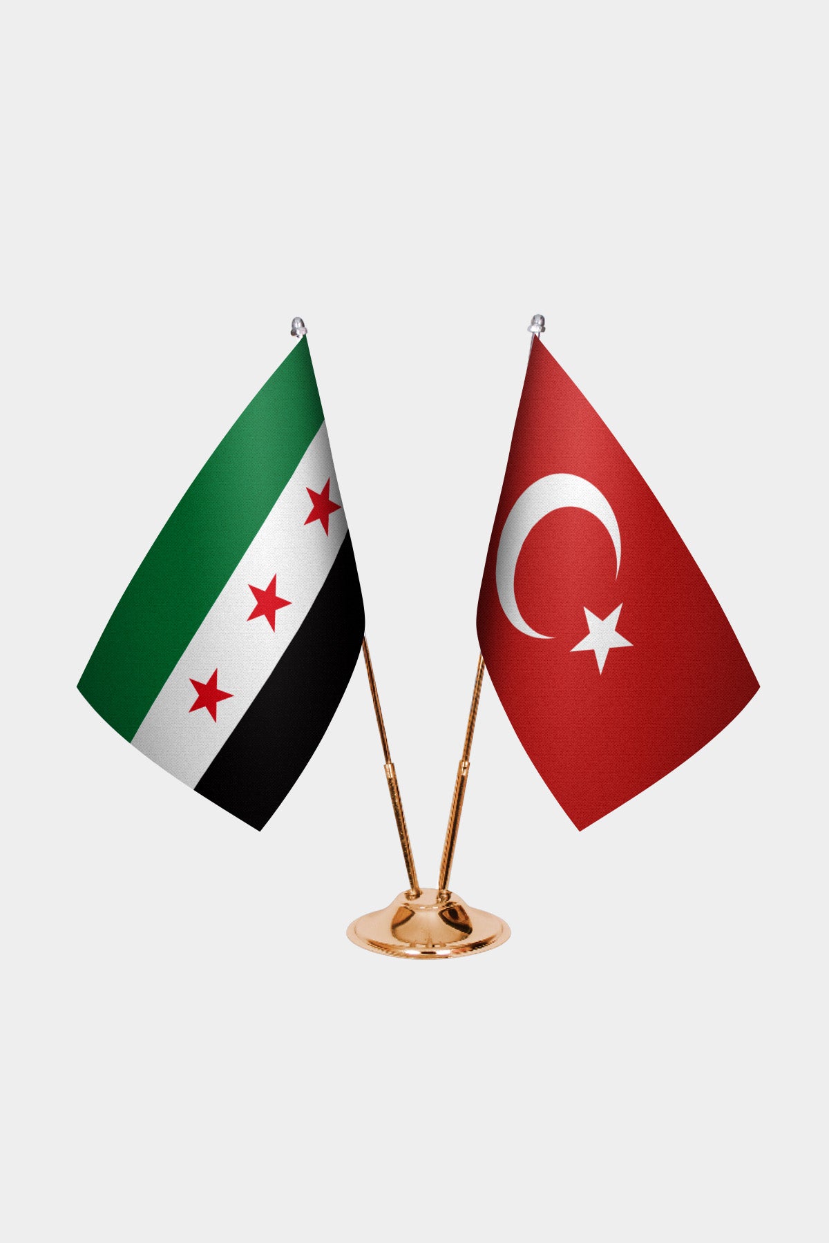 Syria and Turkey desk flag set with gold pole and base