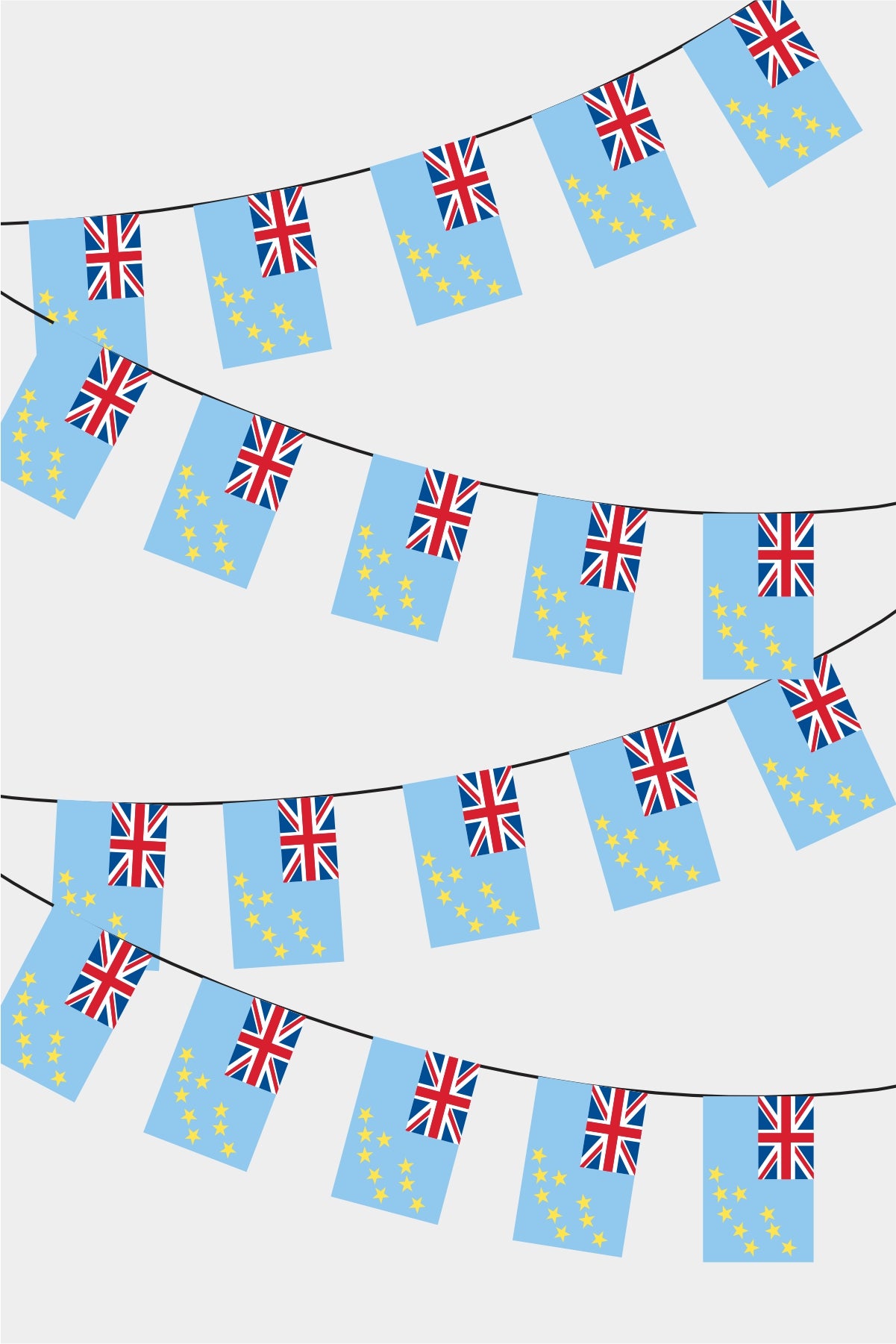 Tuvalu Rectangular Flag Bunting - 50 Meters Premium String Flags for Party Decoration | Professional Quality Raschel Fabric
