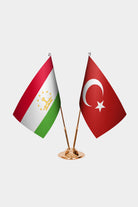 Tajikistan and Turkey desk flag set with gold pole and base