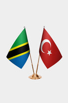 Tanzania and Turkey desk flag set with gold pole and base