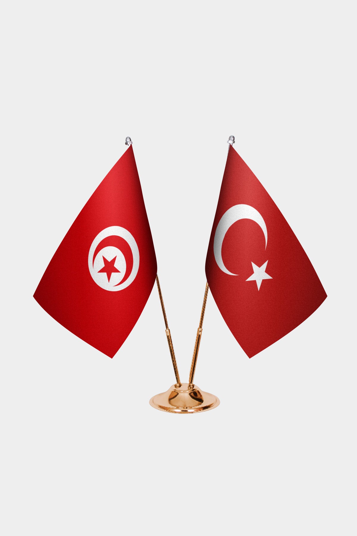 Tunisia and Turkey desk flag set with gold pole and base