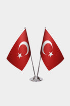 Turkey and Turkey desk flag set with chrome pole and base