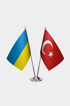 Ukraine and Turkey desk flag set with chrome pole and base
