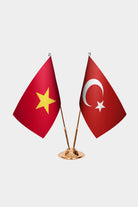Vietnam and Turkey desk flag set with gold pole and base