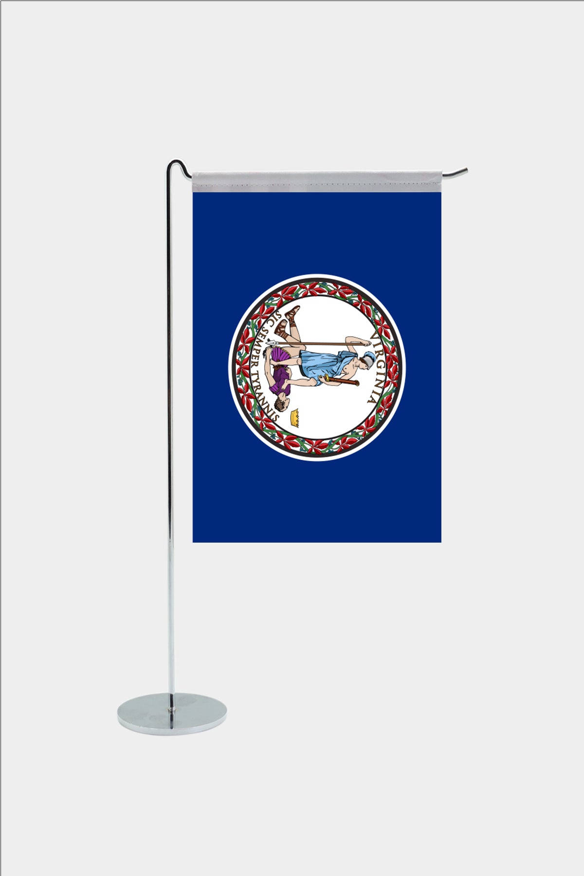 Virginia state desk flag with chrome L-shaped stand - premium double-layer satin office flag