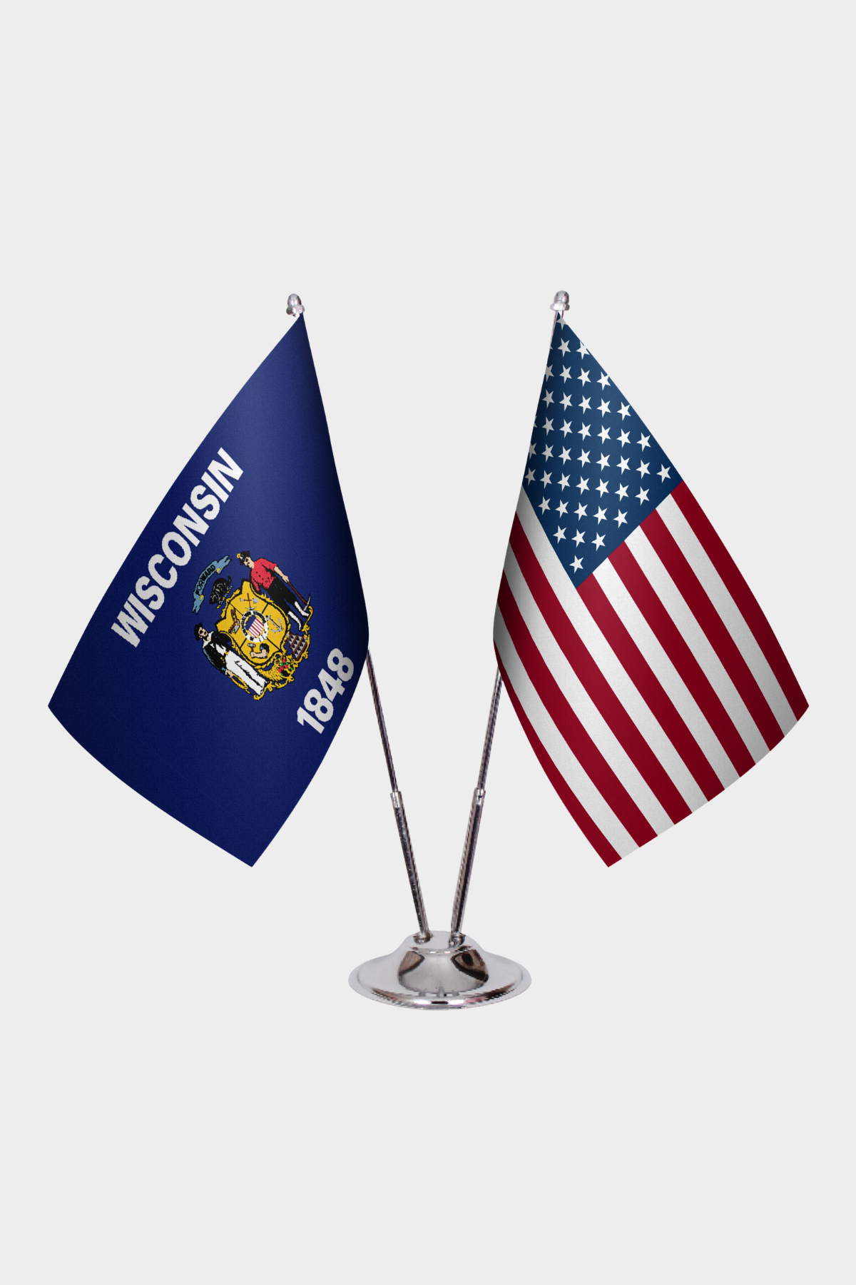 Wisconsin & U.S. Desk Flag Set — Double Satin