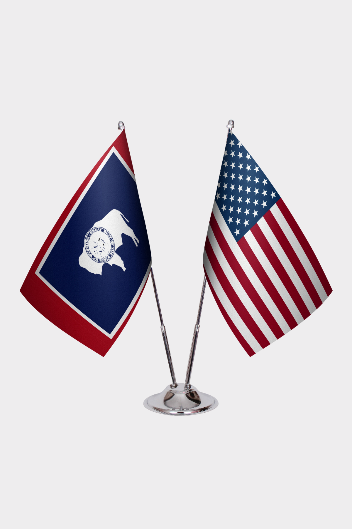 Wyoming & U.S. Desk Flag Set — Double Satin