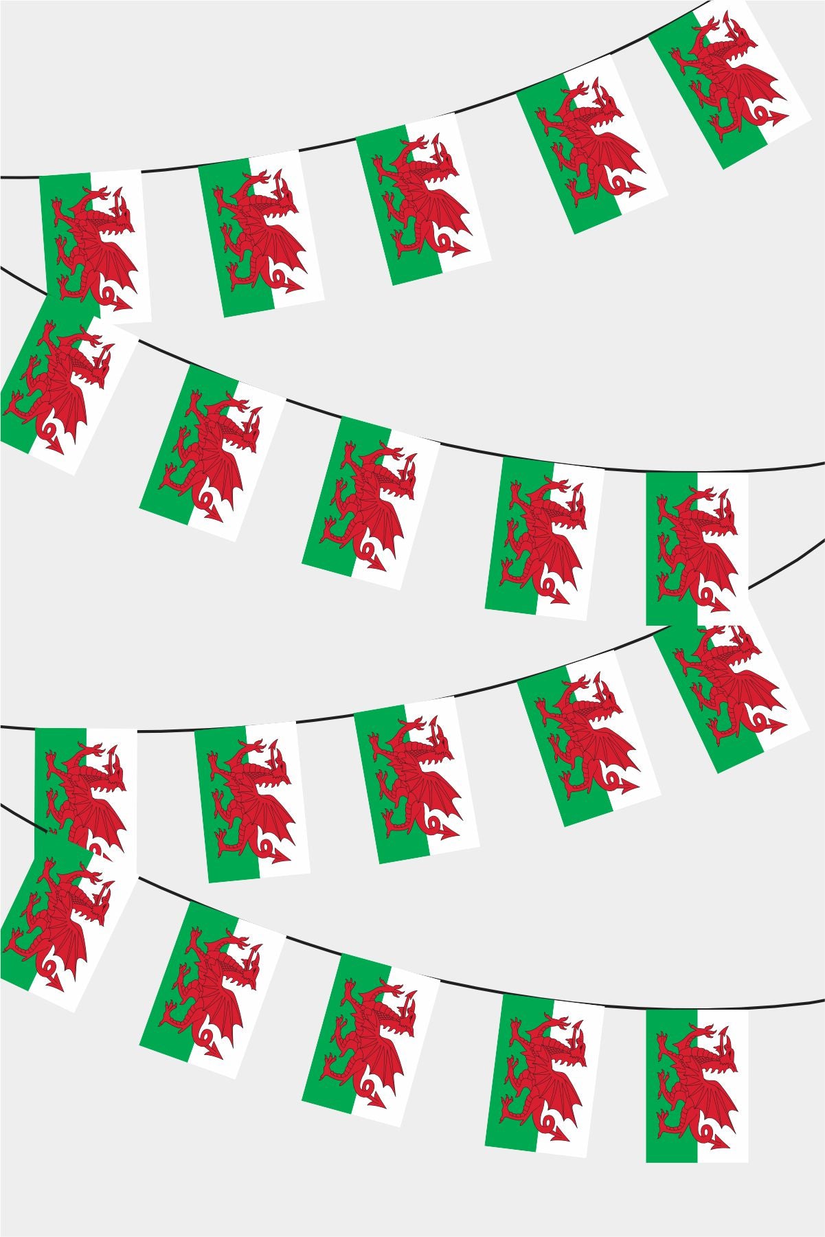 Wales Rectangular Flag Bunting - 50 Meters Premium String Flags for Party Decoration | Professional Quality Raschel Fabric