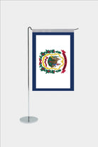 West Virginia state desk flag with chrome L-shaped stand - premium double-layer satin office flag