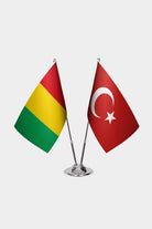 Guinea and Turkey desk flag set with chrome pole and base