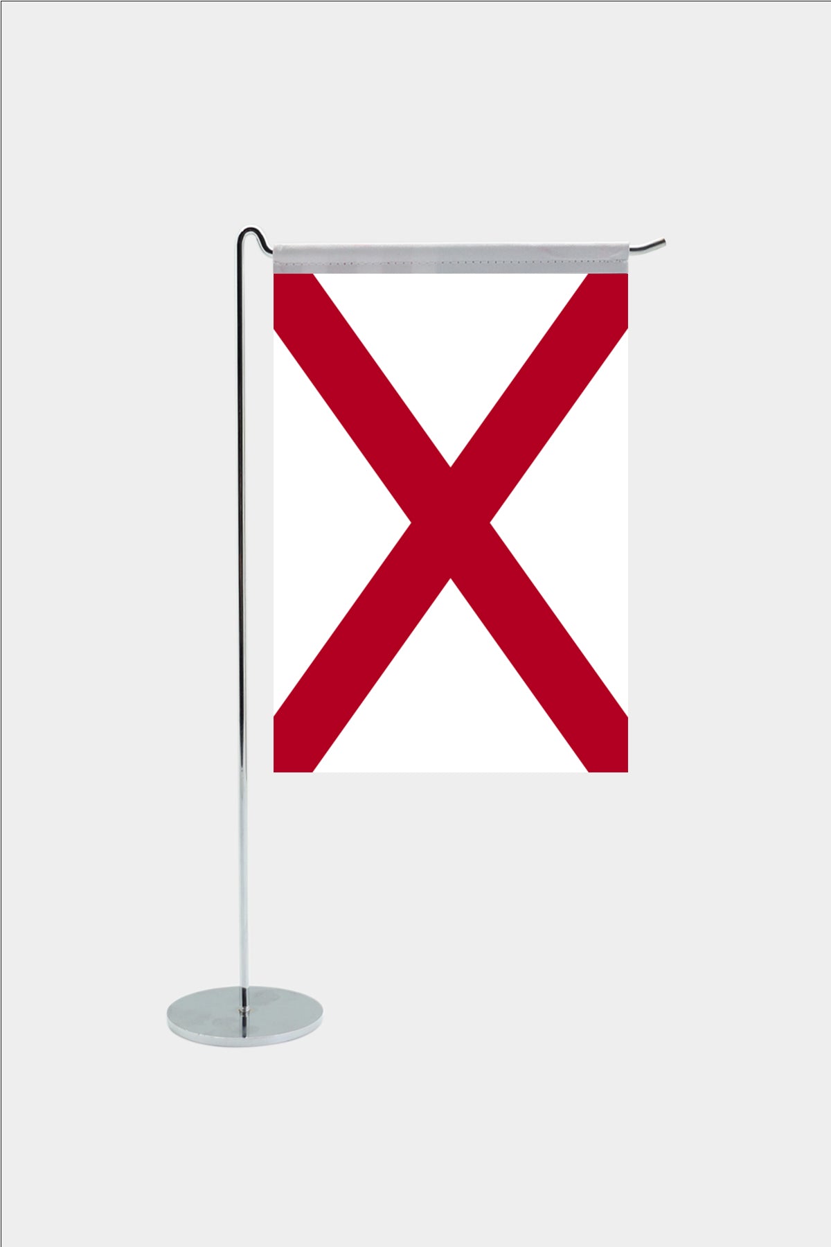 Alabama state desk flag with chrome L-shaped stand - premium double-layer satin office flag