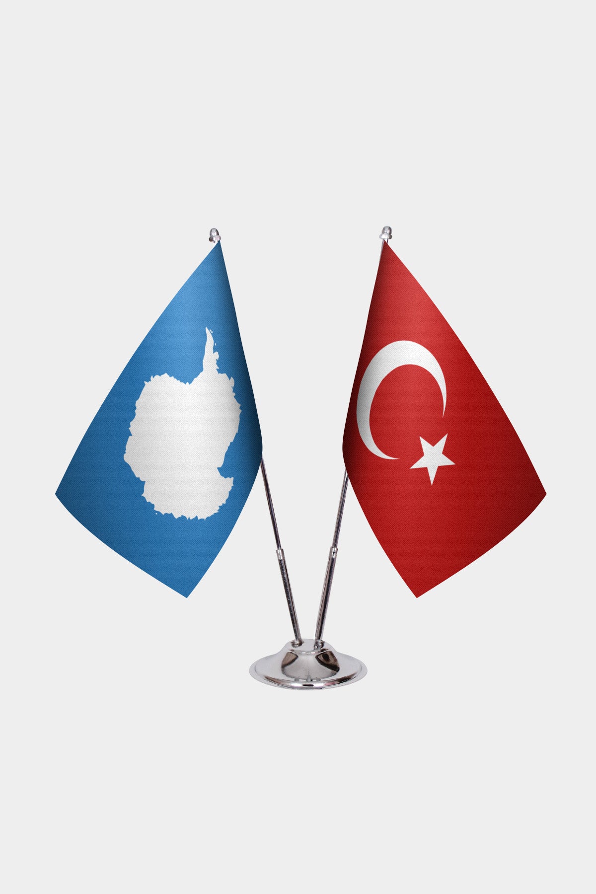 Ensemble de Drapeaux de Bureau Antarctique & Turquie — option mât doré