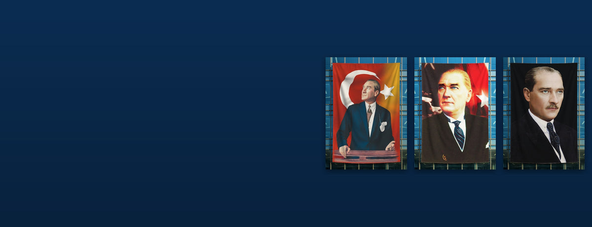 Large Atatürk posters hanging on a building facade